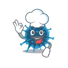 Cute moordecovirus cartoon character wearing white chef hat