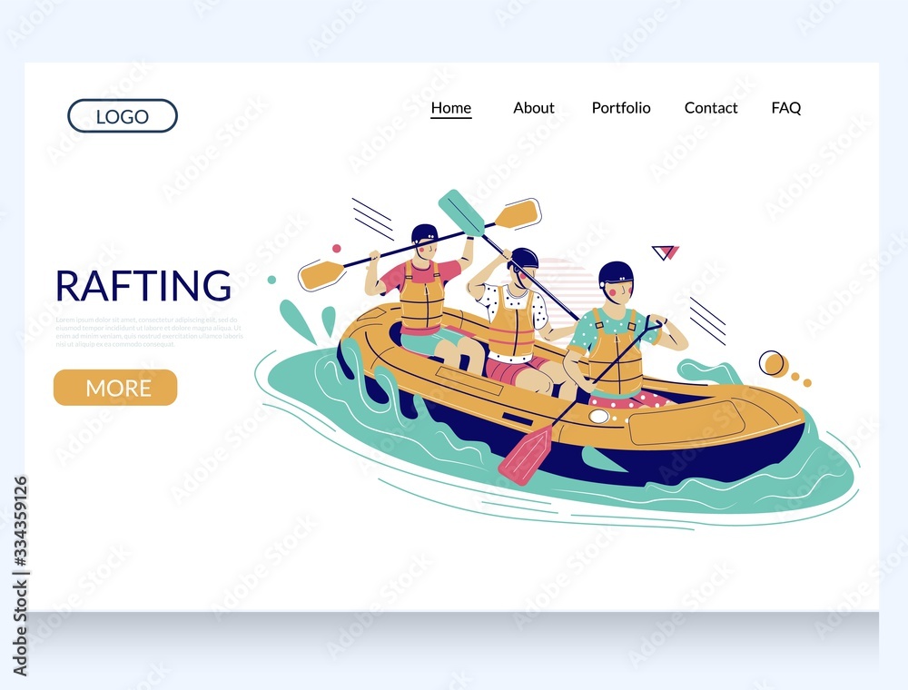 Wall mural rafting vector website landing page design template