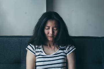 sad serious woman.depressed emotion panic attacks alone young people fear stressful.crying begging help.stop abusing domestic violence,person with health anxiety, bad frustrated exhausted feeling down