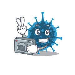 Moordecovirus mascot design as a professional photographer with a camera