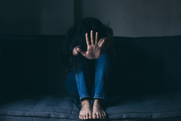 sad serious woman.depressed emotion panic attacks alone young people fear stressful.crying begging help.stop abusing domestic violence,person with health anxiety, bad frustrated exhausted feeling down