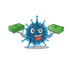 happy face moordecovirus character having money on hands