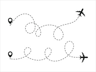 Airplane travel concept with map pins, GPS points. Flight start point concept or theme. Aircrafts and map pointer symbols vector illustration.
1413989483  