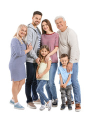 Portrait of big family on white background