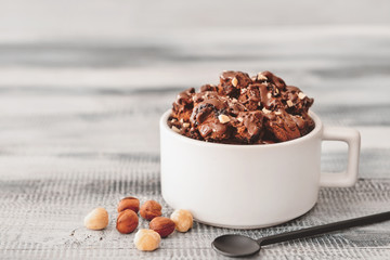 Chocolate mug cake on table