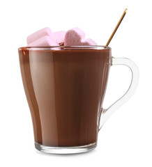 Cup of hot chocolate  with marshmallows on white background