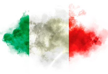 Italian flag performed from color smoke on the white background. Abstract symbol.