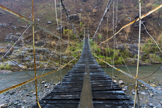 Hanging footbridge over the Umiam river in Khasi Hills