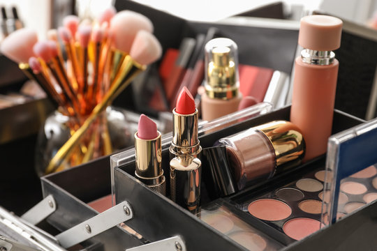 Case of professional makeup artist with decorative cosmetics, closeup Stock  Photo | Adobe Stock