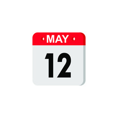 May 12 calendar icon. Planner holiday date isolated on white background. Color illustration in flat design. Vector illustration. EPS10