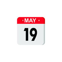 May 19 calendar icon. Planner holiday date isolated on white background. Color illustration in flat design. Vector illustration. EPS10