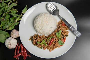 Rice  with stir-fried minced pork and basil.