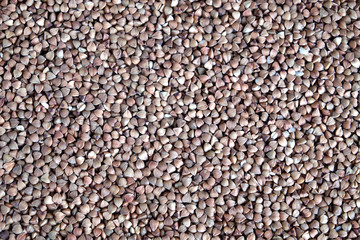 Many buckwheat grains as background top view close up