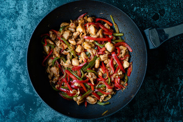 Homemade Spicy Szechuan Chicken / Dragon Chicken in Wok.