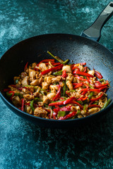 Homemade Spicy Szechuan Chicken / Dragon Chicken in Wok.