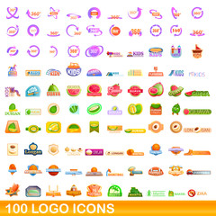 100 logo icons set. Cartoon illustration of 100 logo icons vector set isolated on white background