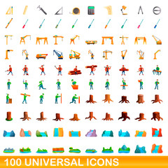 100 universal icons set. Cartoon illustration of 100 universal icons vector set isolated on white background