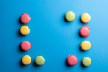 Frame made with macarons, Top view or flat lay