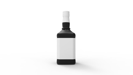 3D rendering of a glass whiskey liquor bottle drink dark black isolated