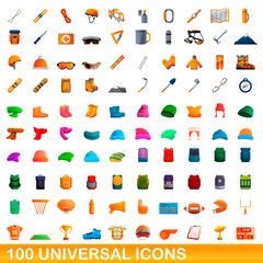 100 universal icons set. Cartoon illustration of 100 universal icons vector set isolated on white background