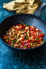 Homemade Spicy Szechuan Chicken / Dragon Chicken in Wok.