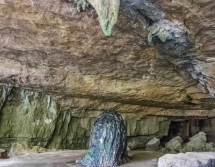 Mawjymbuin cave in Mawsynram Meghalaya India with stalactite