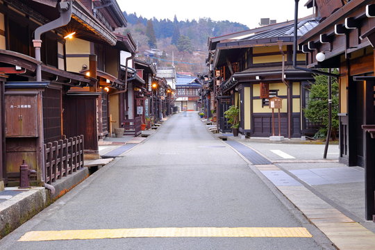 well preserved traditional wooden houses in old town area of Hida-Takayama, Gifu, Takayama, Japan