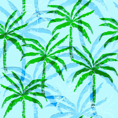 Fototapeta premium tropical seamless print with palm trees on a fresh blue background