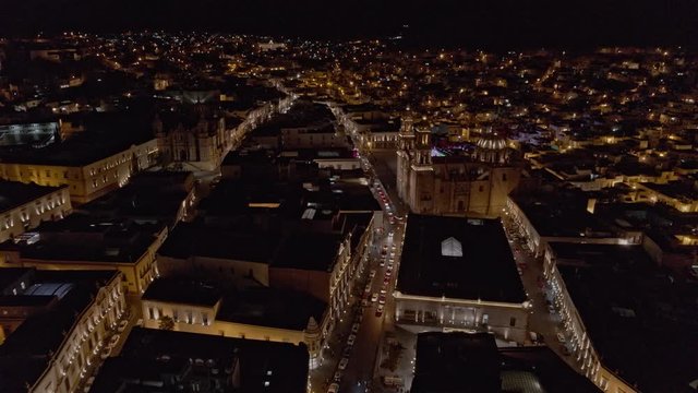 Drone Shot at Night over Zacatecas Downtown