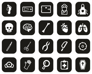 Morgue Or Coroner Equipment Icons White On Black Flat Design Set Big