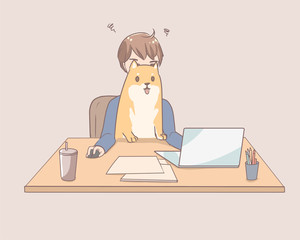 work at home problem during quarantine disturbing by family and pet dog