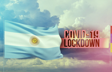 Coronavirus outbreak and coronaviruses influenza lockdown concept with flag of Argentina. Waved...