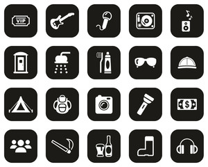 Music Festival Icons White On Black Flat Design Set Big