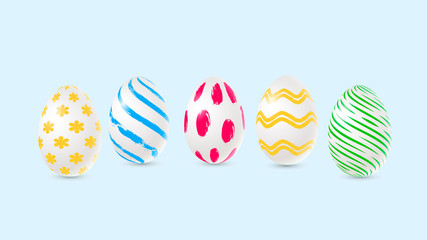 Vector easter decorated eggs in realistic 3d style.