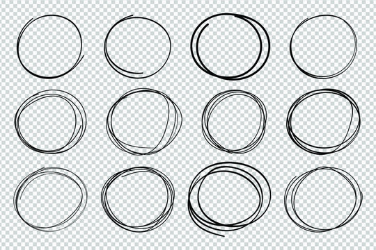 Hand drawn circle sketch frame set. Elements for concept design. Doodle style.