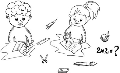 Doodle learning kids students drawing illustration