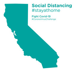 California state map with Social Distancing stayathome tag