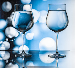 glasses on blue background