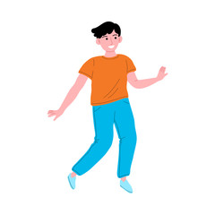 Smiling kid boy playing outdoors vector illustration