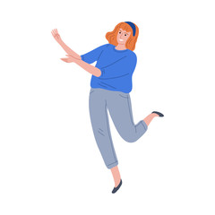 Smiling kid girl playing outdoors and feeling happy vector illustration