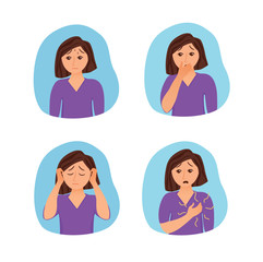 Girl suffers from panic attack cartoon style concept.