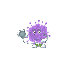 A cartoon character of coronavirus influenza Doctor using tools