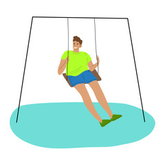 Kid boy riding on swing and feeling happy vector illustration