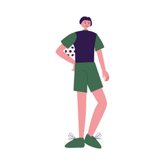 Young boy football player standing holding ball vector illustration