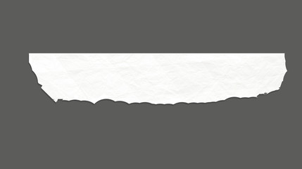 White ripped striped note, copybook, notebook paper stuck on light gray background.