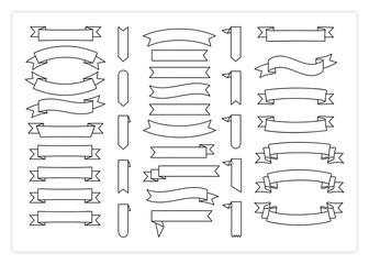 Black ribbon template banner vector collection illustration. Big collection of different shapes color ribbons and curved labels with empty spaces for message, isolated on white background