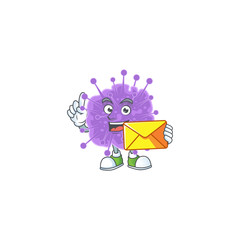 Cute face coronavirus influenza mascot design holding an envelope