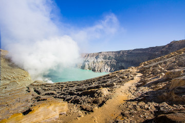 Sunrise at Kawah Ijen, panoramic view, Indonesia