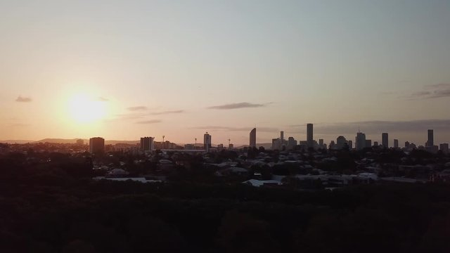 Brisbane city skyline at sunset drone footage 4k