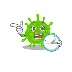 Cheerful flaviviridae cartoon character style with clock